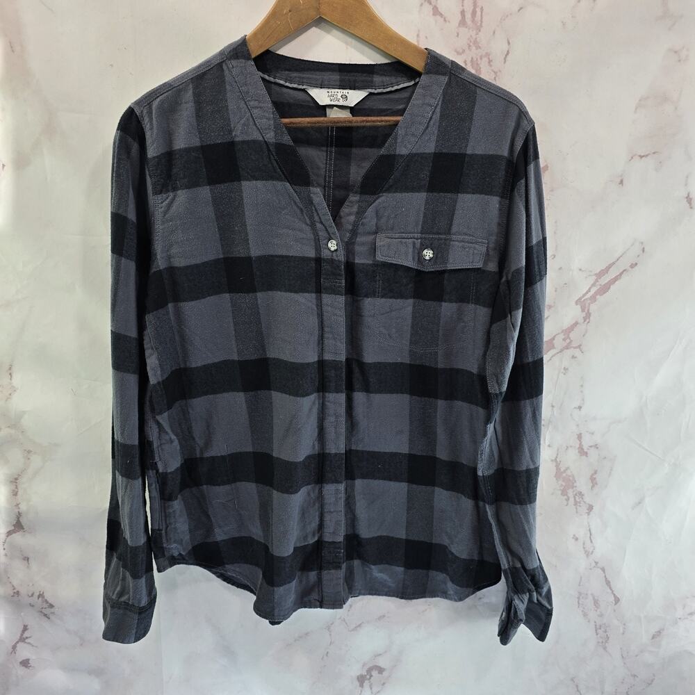 Mountain Hardwear Shirt Womens Medium Black Gray Long Sleeve Button Up Plaid